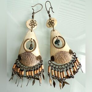 Vintage handcrafted earrings from South America, fish scale and turquoise